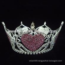 Factory price hot sale full round crystal hair tiaras with heart shape decoration